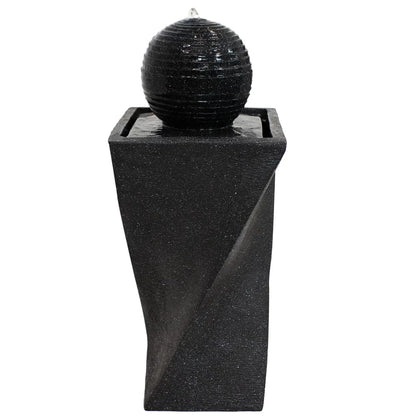 SunnyDaze Fountains Sunnydaze Black Ball Fountain 32” Solar Powered w/ Battery Backup and LED Light