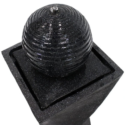 SunnyDaze Fountains Sunnydaze Black Ball Fountain 32” Solar Powered w/ Battery Backup and LED Light