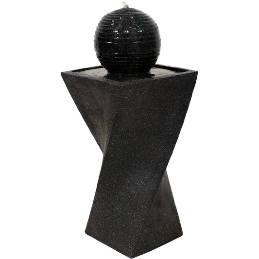 SunnyDaze Fountains Sunnydaze Black Ball Fountain 32” Solar Powered w/ Battery Backup and LED Light