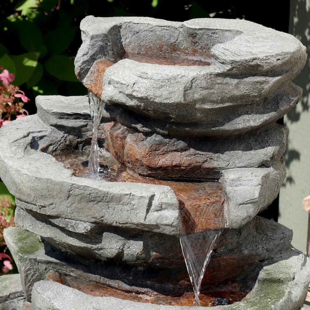 SunnyDaze Fountains Sunnydaze Cobblestone Rock Waterfall Fountain with LED Lights - 31" H