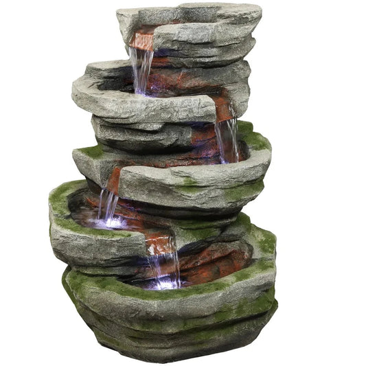 SunnyDaze Fountains Sunnydaze Cobblestone Rock Waterfall Fountain with LED Lights - 31" H
