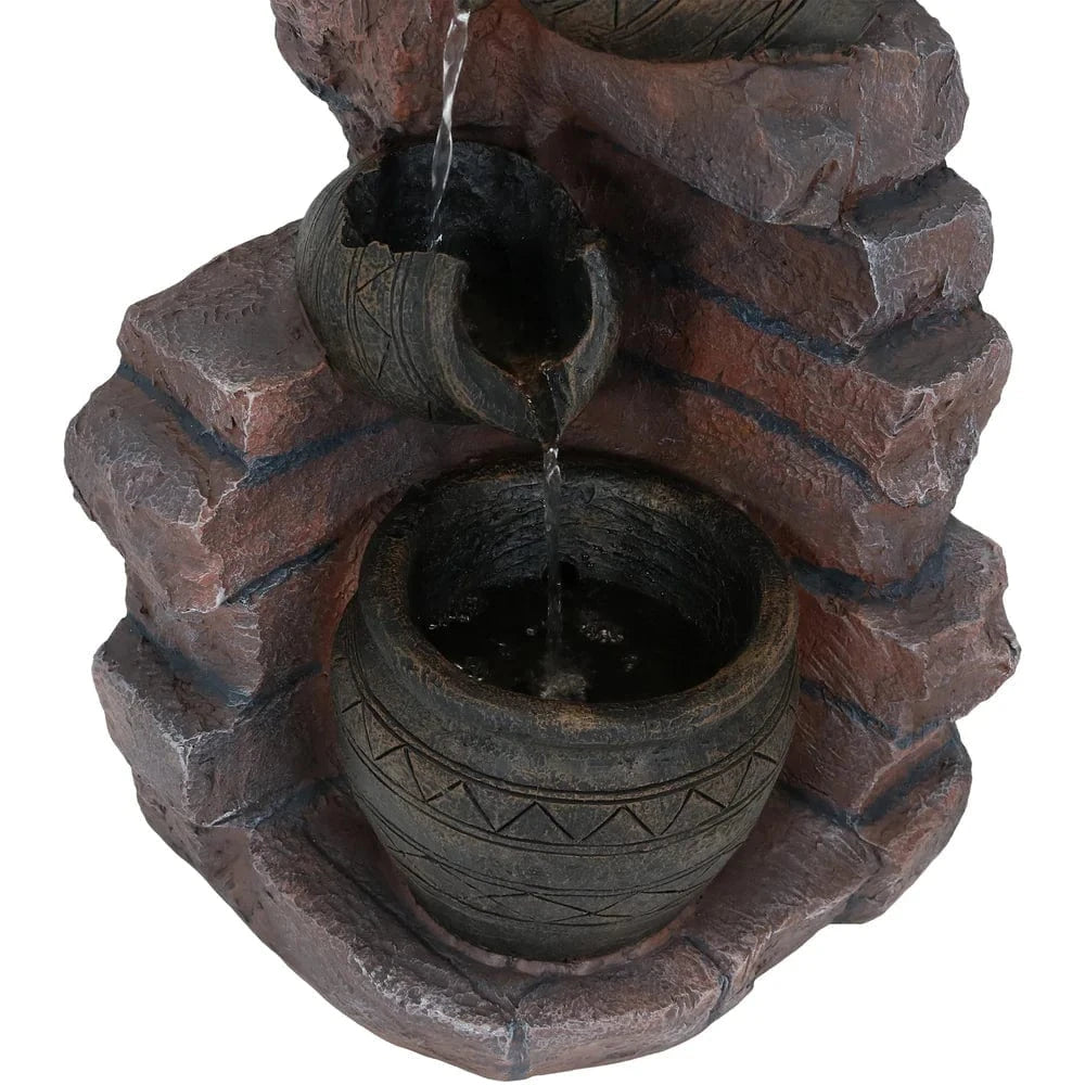SunnyDaze Fountains Sunnydaze Crumbling Bricks and Pots 27” Solar Powered w/ Battery Backup Fountain