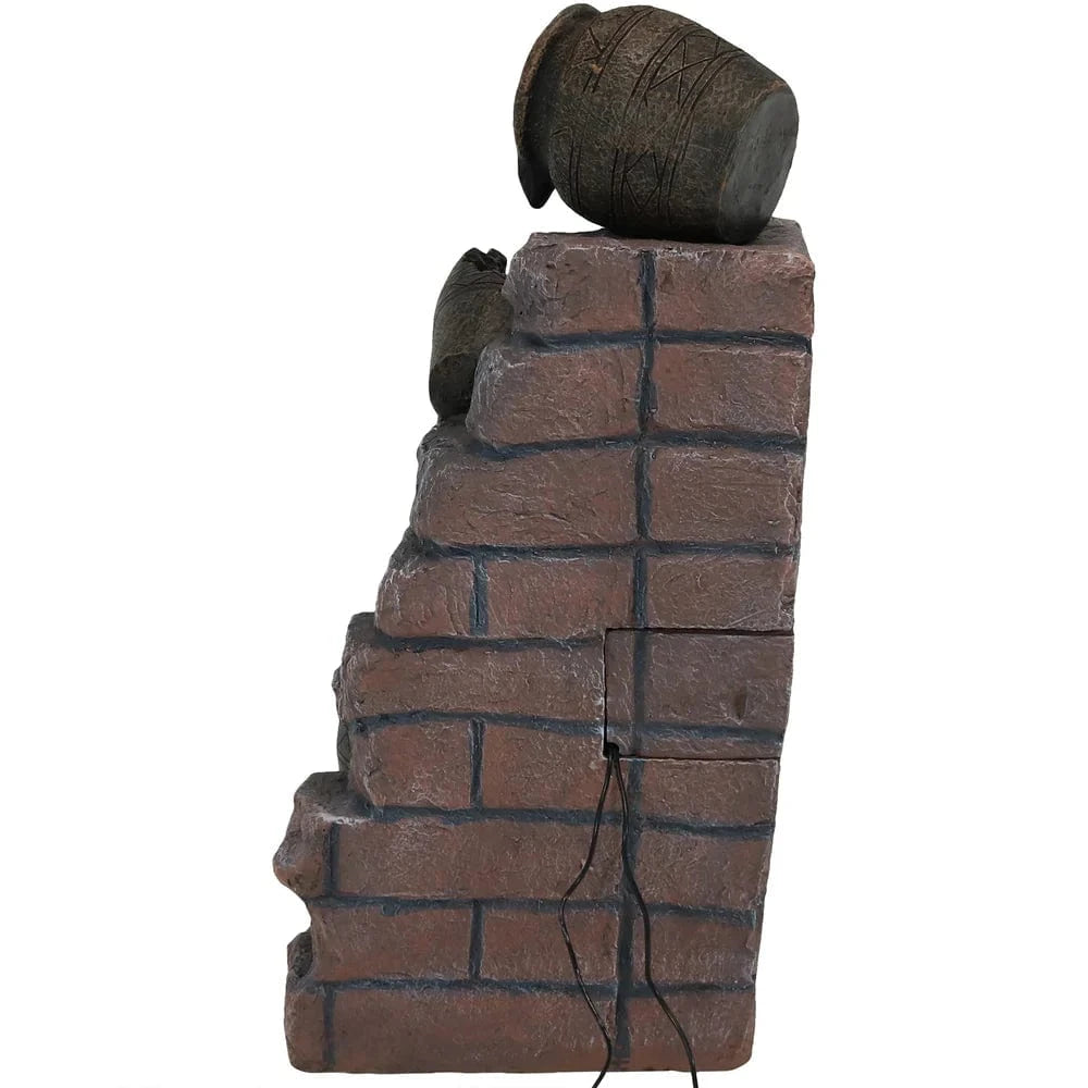 SunnyDaze Fountains Sunnydaze Crumbling Bricks and Pots 27” Solar Powered w/ Battery Backup Fountain