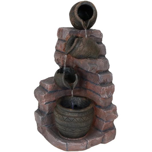 SunnyDaze Fountains Sunnydaze Crumbling Bricks and Pots 27” Solar Powered w/ Battery Backup Fountain