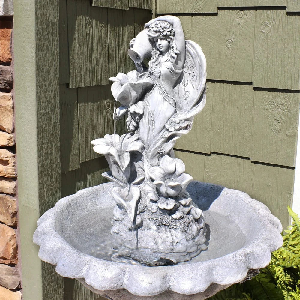 SunnyDaze Fountains Sunnydaze Fairy Flower Fountain 42.5” Solar Powered w/ Battery Backup