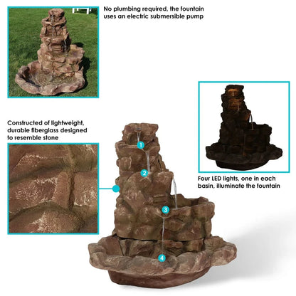 SunnyDaze Fountains Sunnydaze Lighted Stone Springs Outdoor Water Fountain with LED Lights - 41.5" H