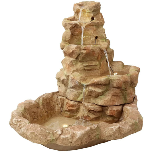 SunnyDaze Fountains Sunnydaze Lighted Stone Springs Outdoor Water Fountain with LED Lights - 41.5" H