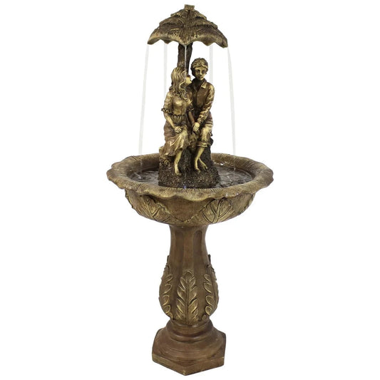 SunnyDaze Fountains Sunnydaze Lovers Umbrella Fountain 43” Solar Powered w/ Battery Backup and Lights
