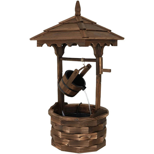 SunnyDaze Fountains Sunnydaze Old-Fashioned Wood Wishing Well Fountain with Liner - 48" H
