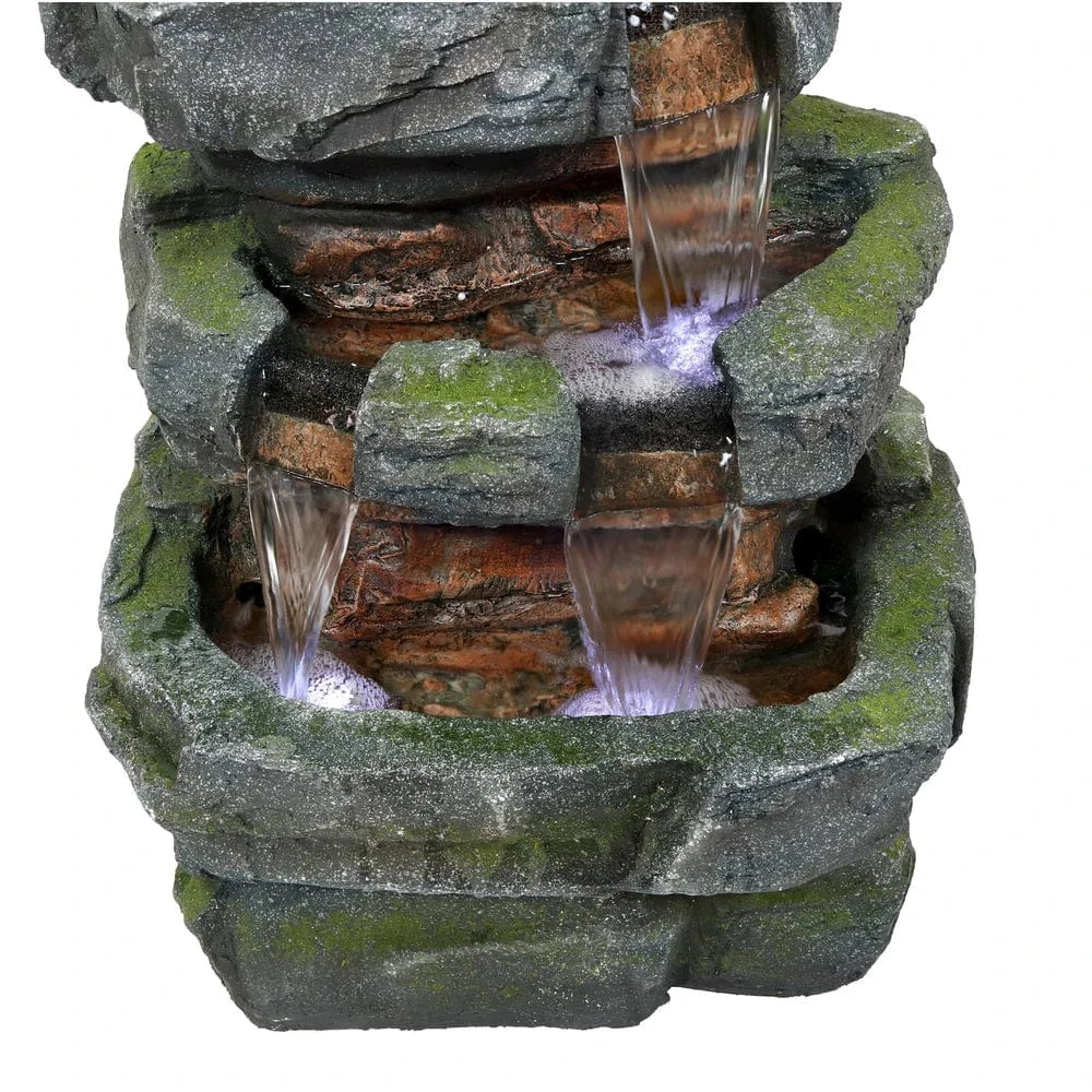 SunnyDaze Fountains Sunnydaze Outdoor Electric Tiered Stone Waterfall with LED Lights - 23" H