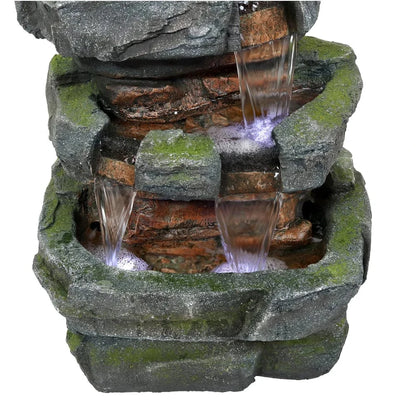 SunnyDaze Fountains Sunnydaze Outdoor Electric Tiered Stone Waterfall with LED Lights - 23" H