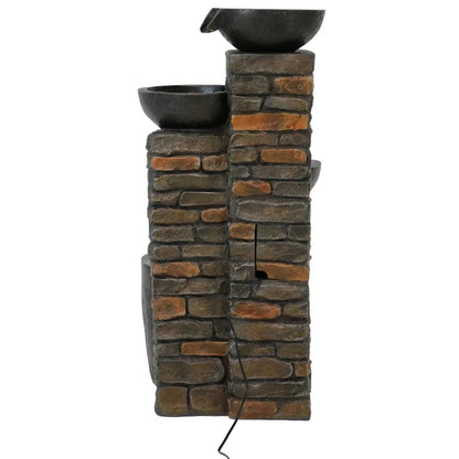 SunnyDaze Fountains Sunnydaze Staggered Pottery Bowls Tiered Outdoor Fountain with Lights - 34"