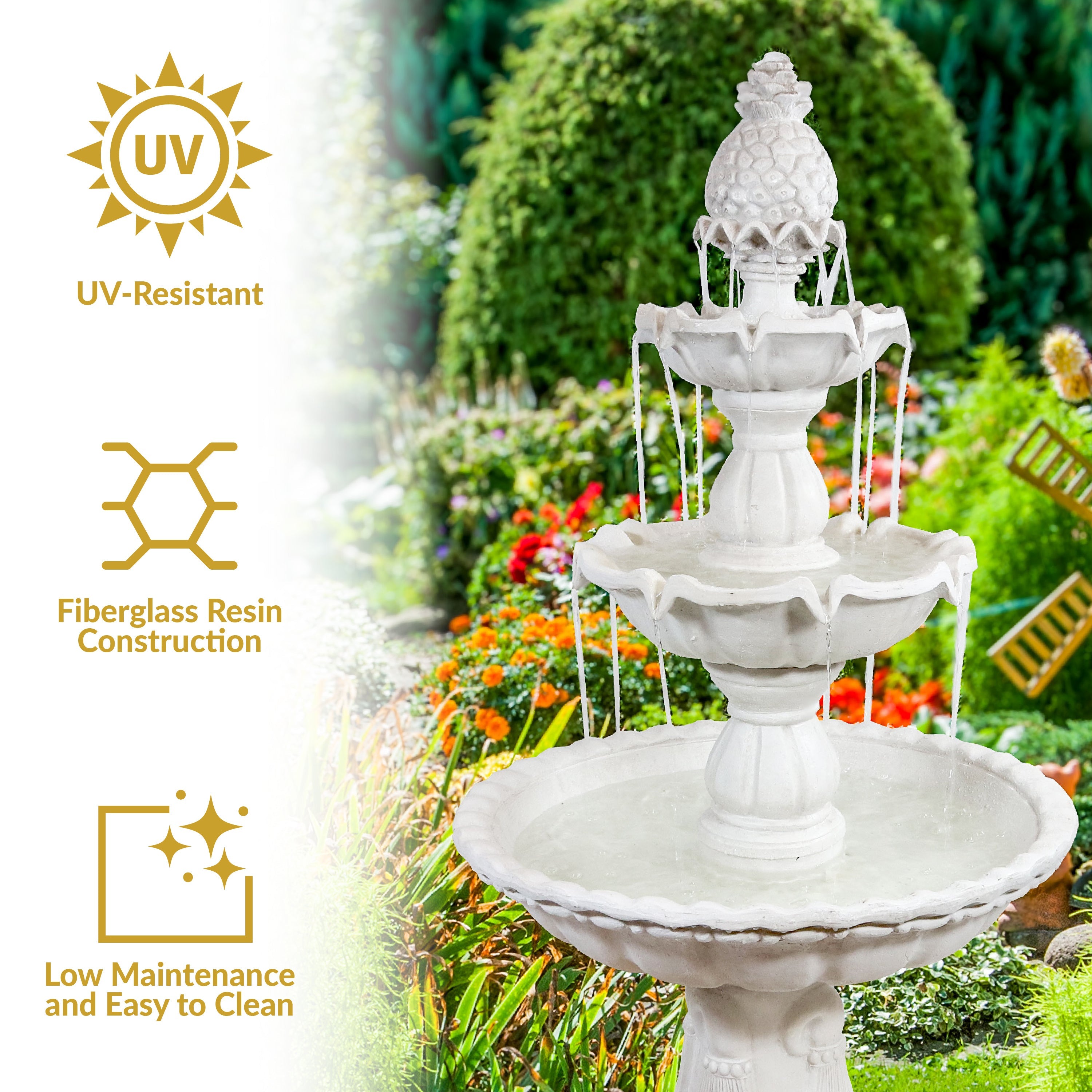 Sunnydaze Welcome 3-Tier Outdoor Water Fountain for Garden - 57"