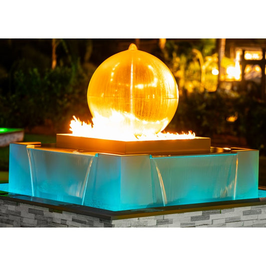 The Outdoor Plus 84" Atlas Sphere Top Square 4-way Spill Self-Contained Unit Fire & Water Fountain OPT-SGLOBE4FWE12V