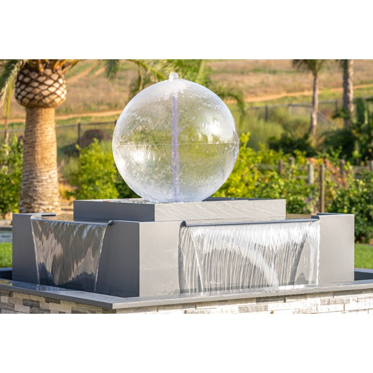 The Outdoor Plus 84" Atlas Sphere Top Square 4-way Spill Self-Contained Unit Fire & Water Fountain OPT-SGLOBE4FWE12V
