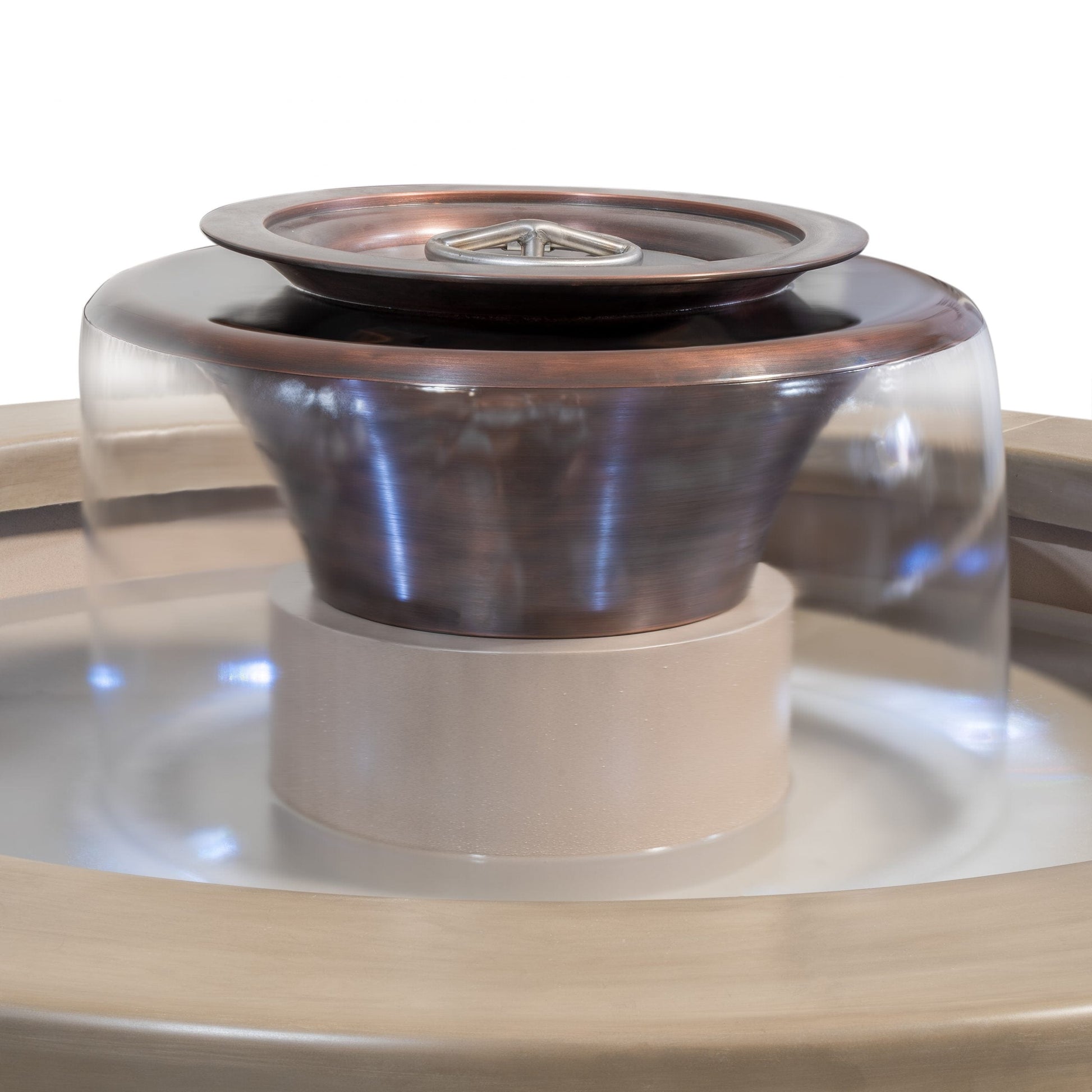 The Outdoor Plus Olympian 60″ Round Fire & Water Fountain with Cazo - 360° Spill in Copper
