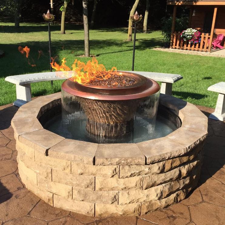 The Outdoor Plus Olympian 60″ Round Fire & Water Fountain with Cazo - 360° Spill in Copper