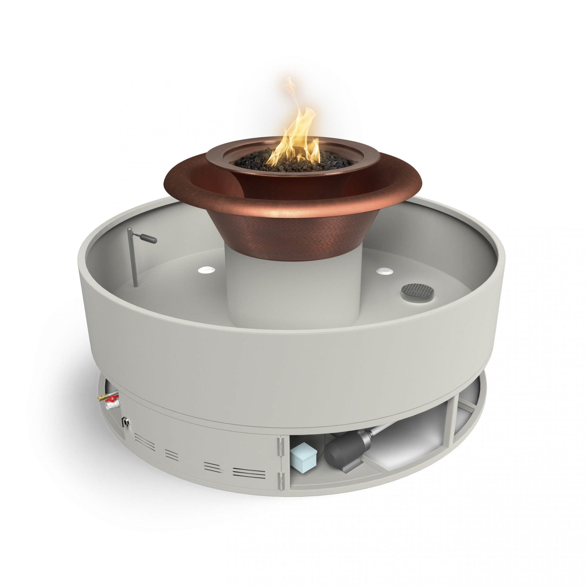 The Outdoor Plus Olympian 60″ Round Fire & Water Fountain with Cazo - 360° Spill in Copper
