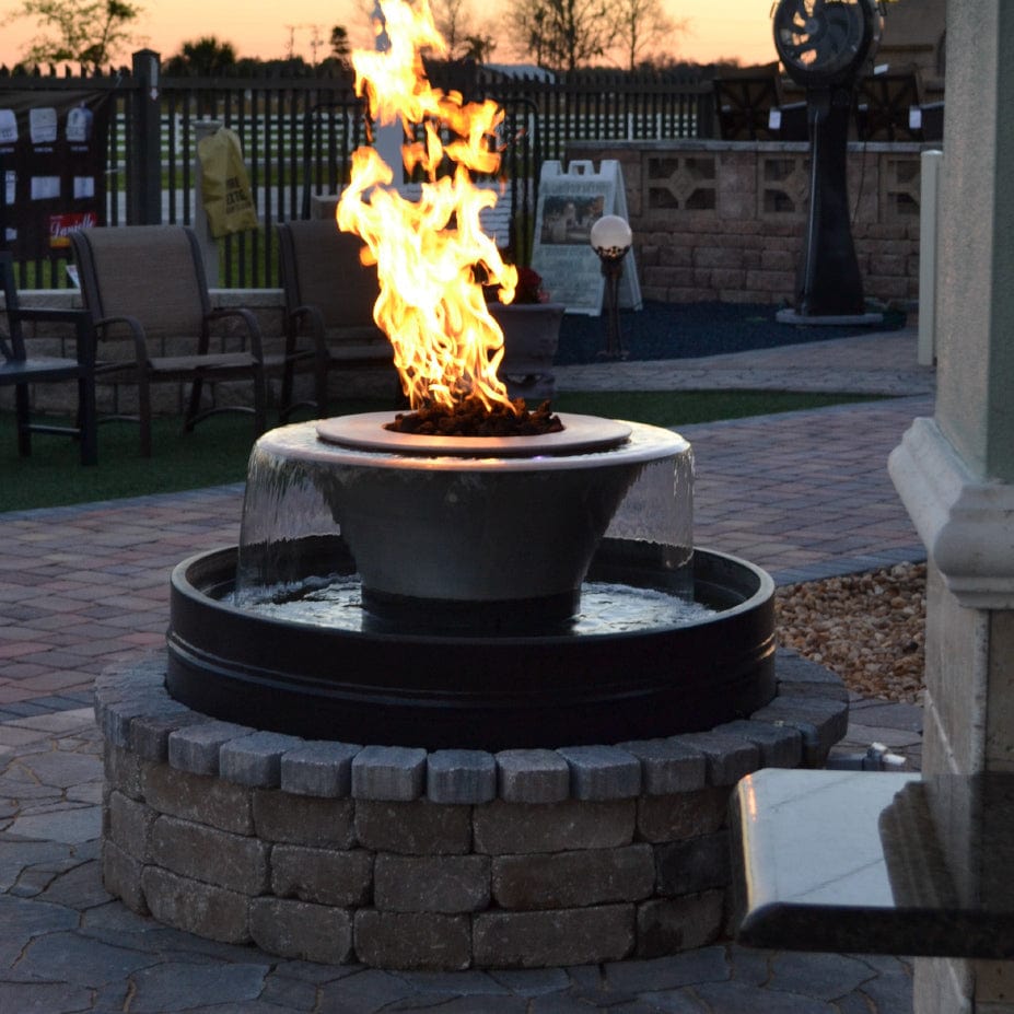 The Outdoor Plus Olympian 60″ Round Fire & Water Fountain with Cazo - 360° Spill in Copper
