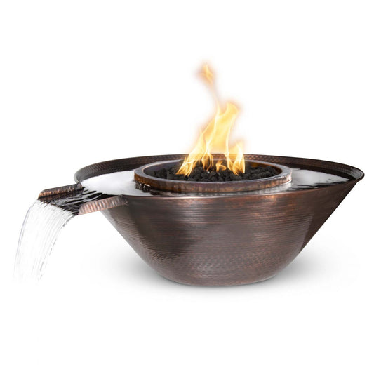 The Outdoor Plus Remi Fire & Water Bowl with Gravity spill in Hammered Copper OPT-31RCFOGS
