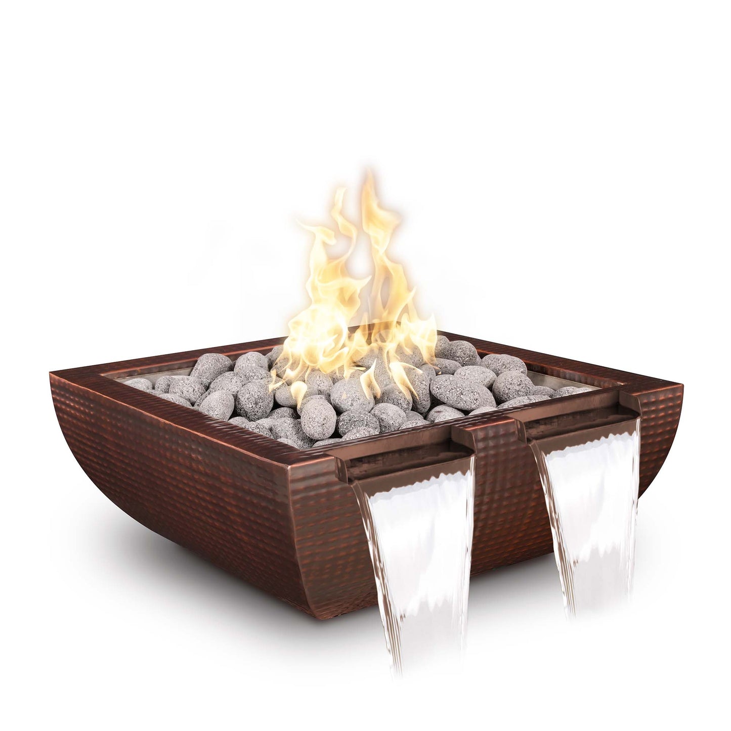 The Outdoor Plus Outdoor Fountains The Outdoor Plus Avalon Twin Spill Fire & Water Bowl in Hammered Copper & Stainless Steel