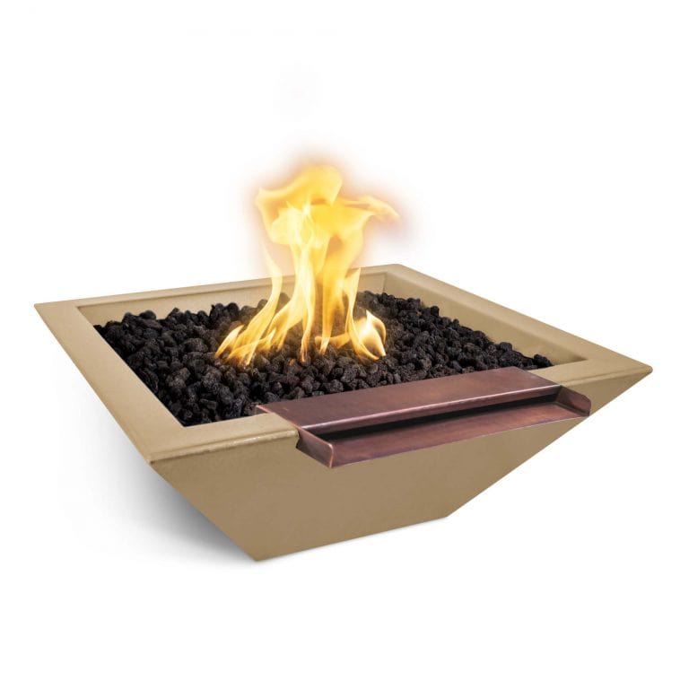 The Outdoor Plus Outdoor Fountains The Outdoor Plus Maya Fire and Water Bowl- Wide Spill in GFRC Concrete