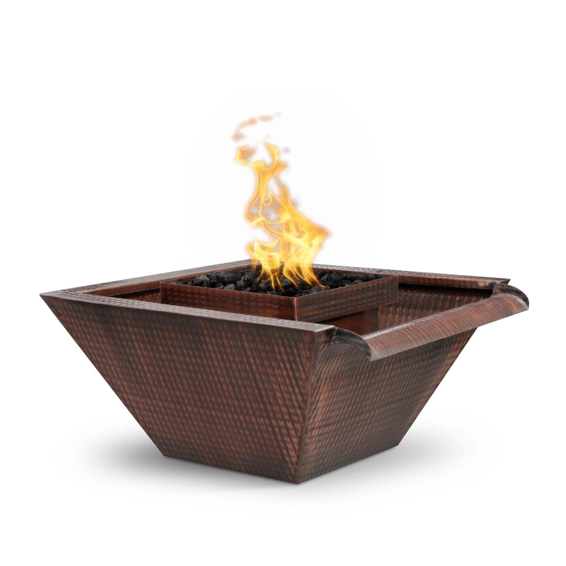 The Outdoor Plus Outdoor Fountains The Outdoor Plus Maya Fire & Water Bowl – Wide Gravity Spill in Copper