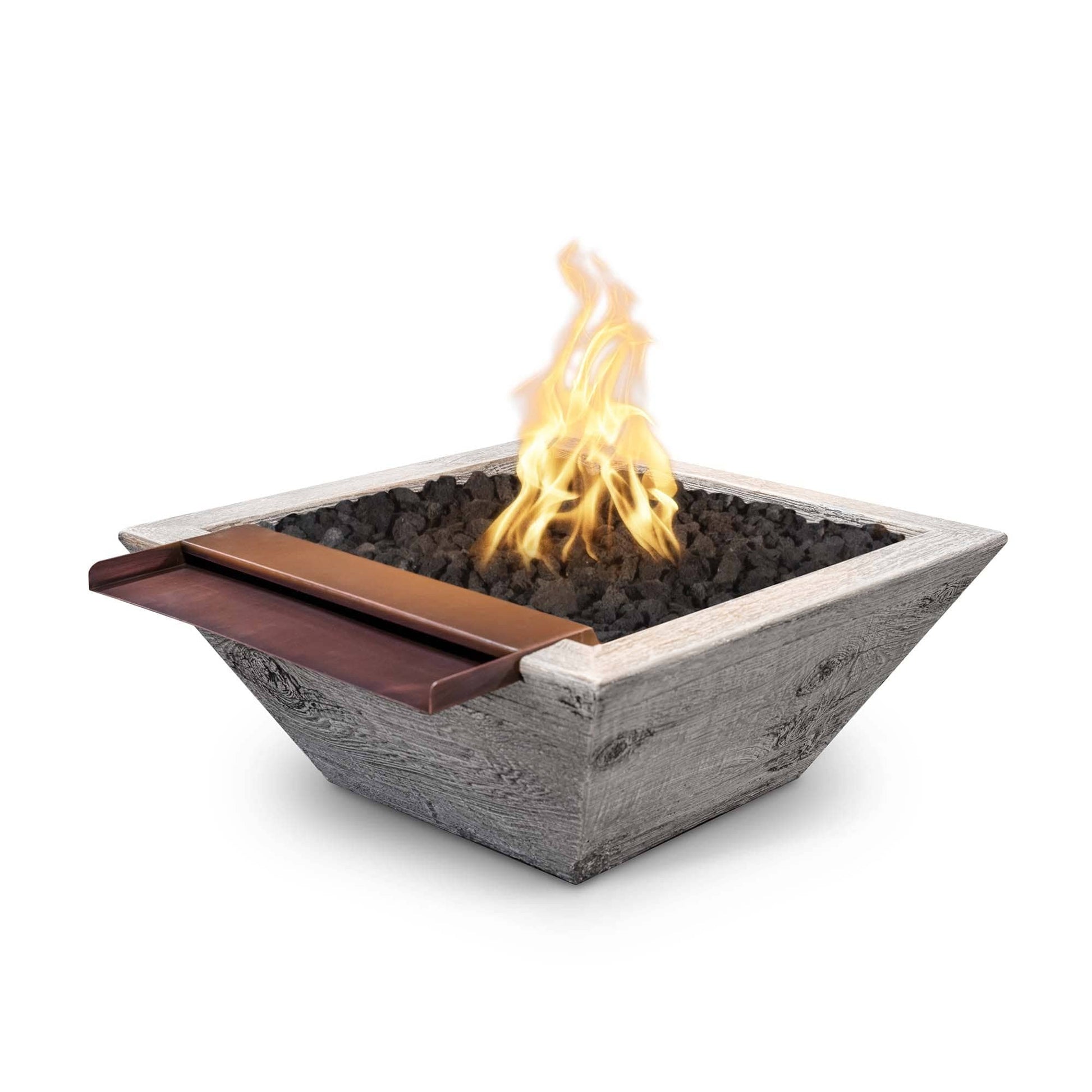 The Outdoor Plus Outdoor Fountains The Outdoor Plus Maya Fire & Water Bowl - Wide Spill in Wood Grain Concrete