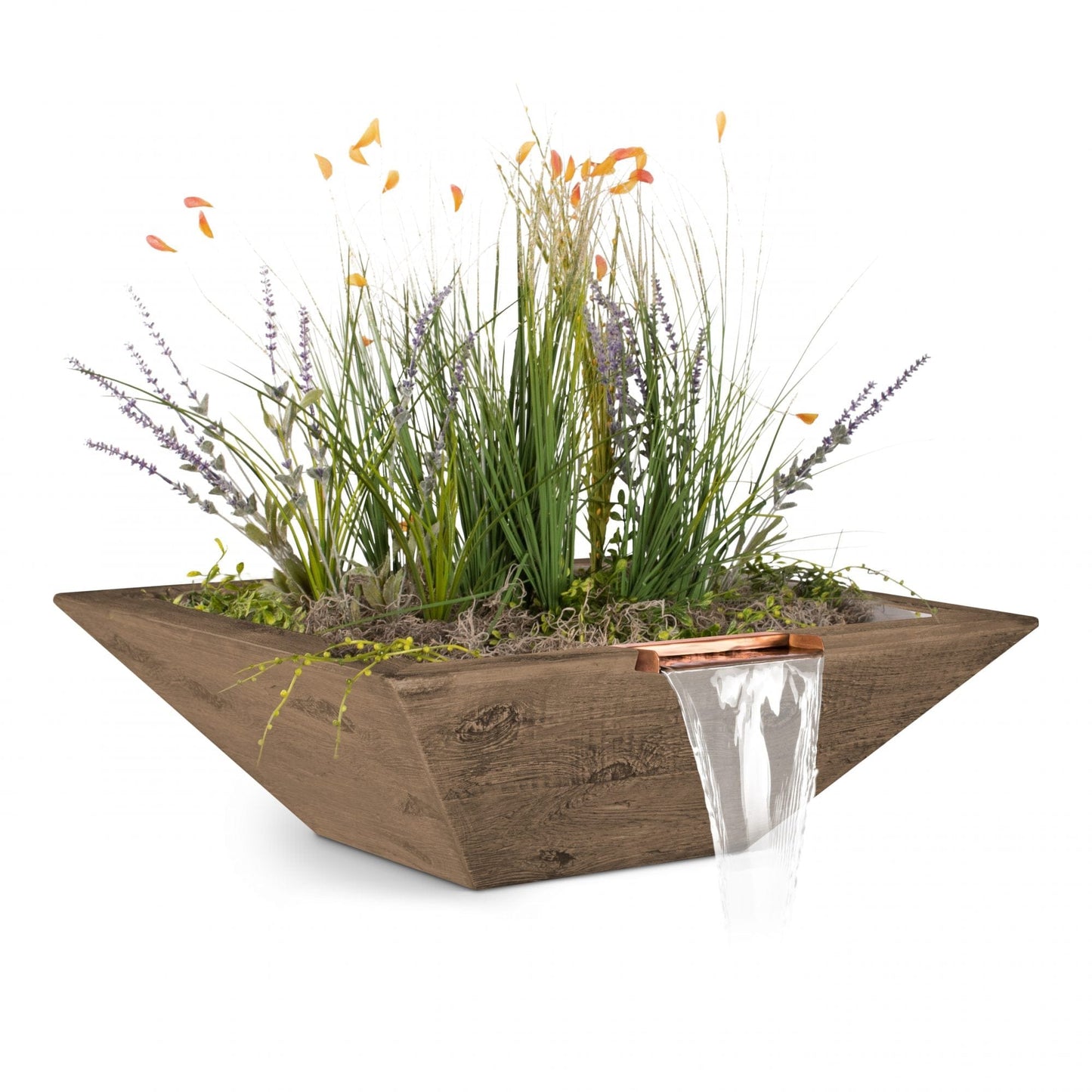 The Outdoor Plus Outdoor Fountains The Outdoor Plus Maya Planter & Water Bowl in Wood Grain GFRC Concrete
