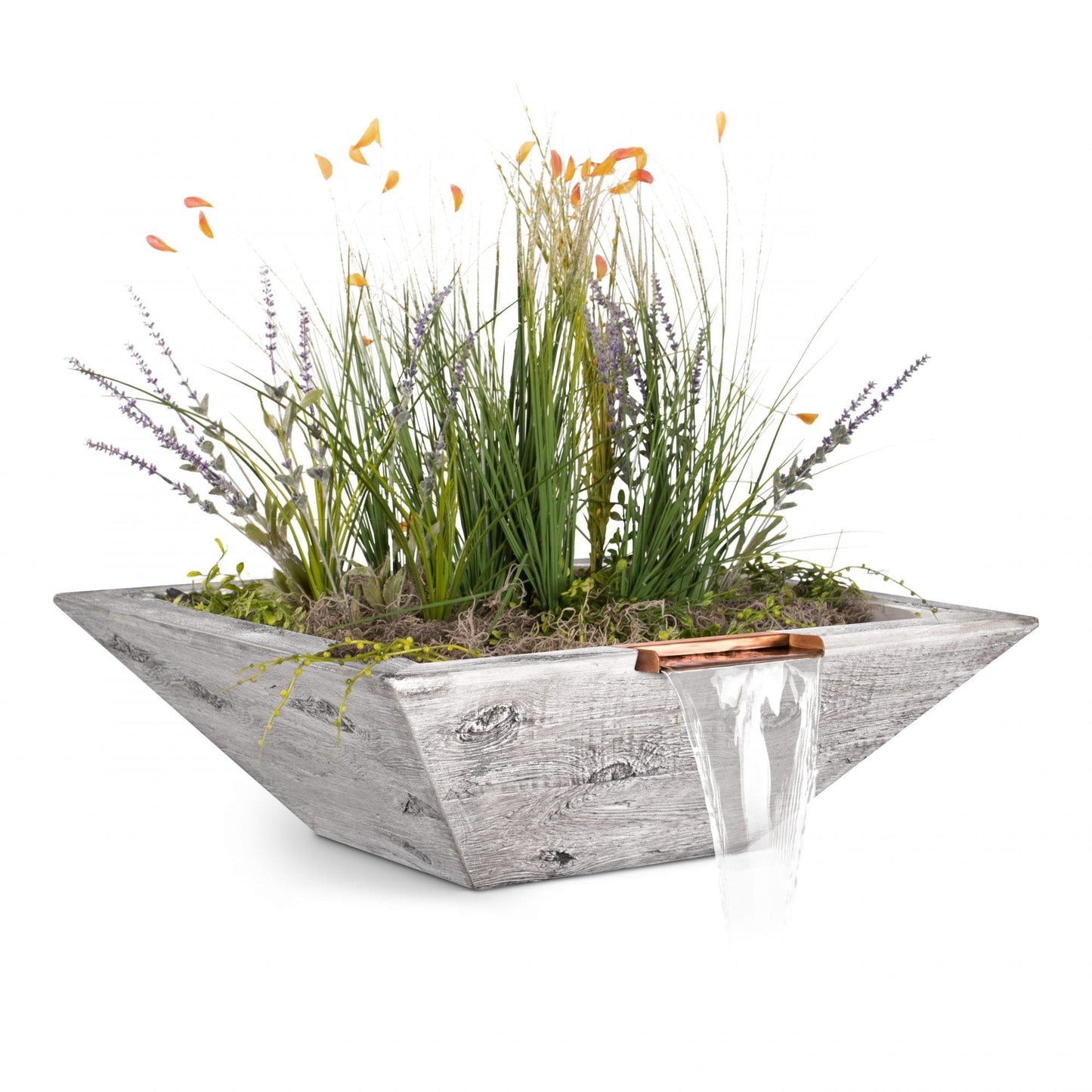 The Outdoor Plus Outdoor Fountains The Outdoor Plus Maya Planter & Water Bowl in Wood Grain GFRC Concrete