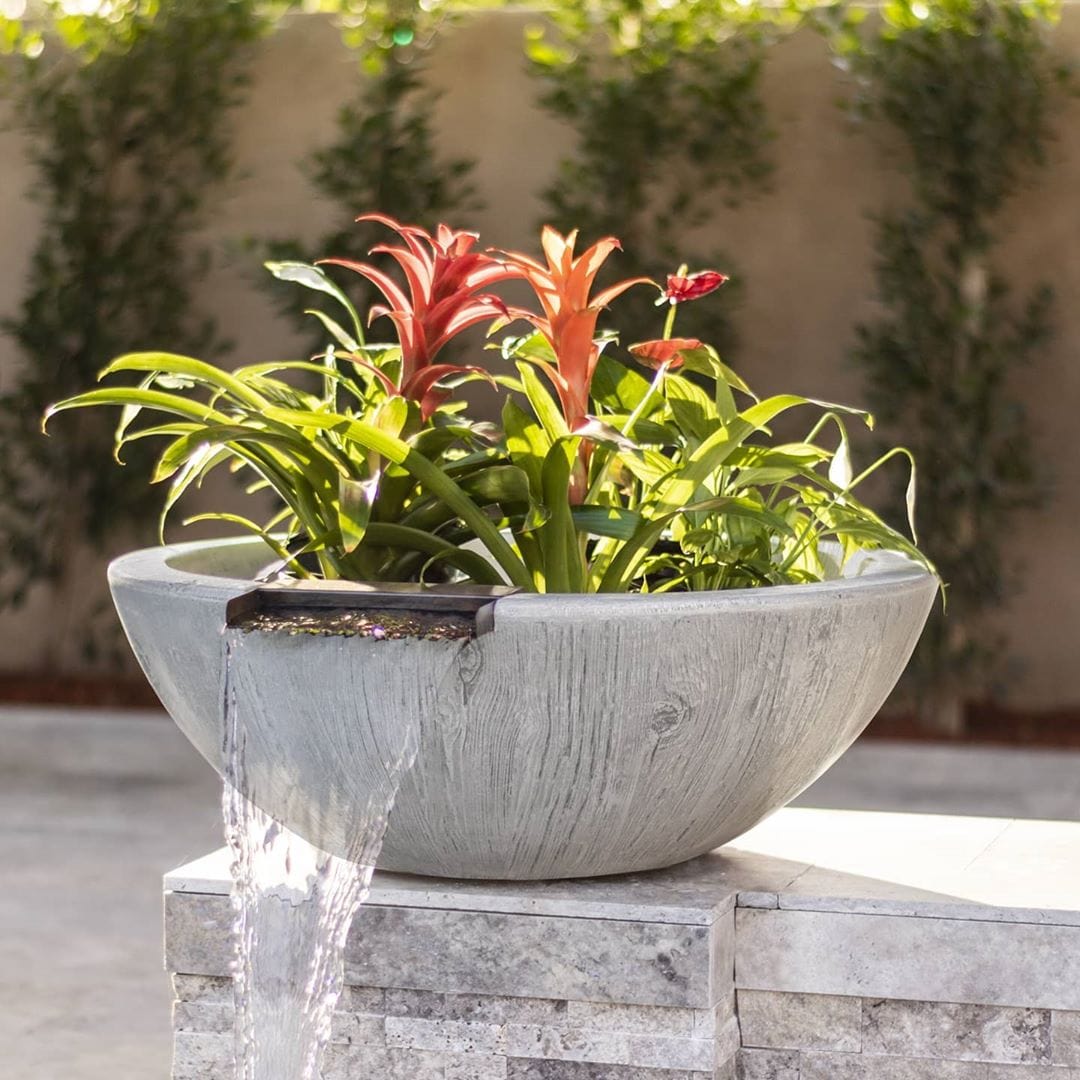 The Outdoor Plus Outdoor Fountains The Outdoor Plus Sedona Planter & Water Bowl in Wood Grain Concrete