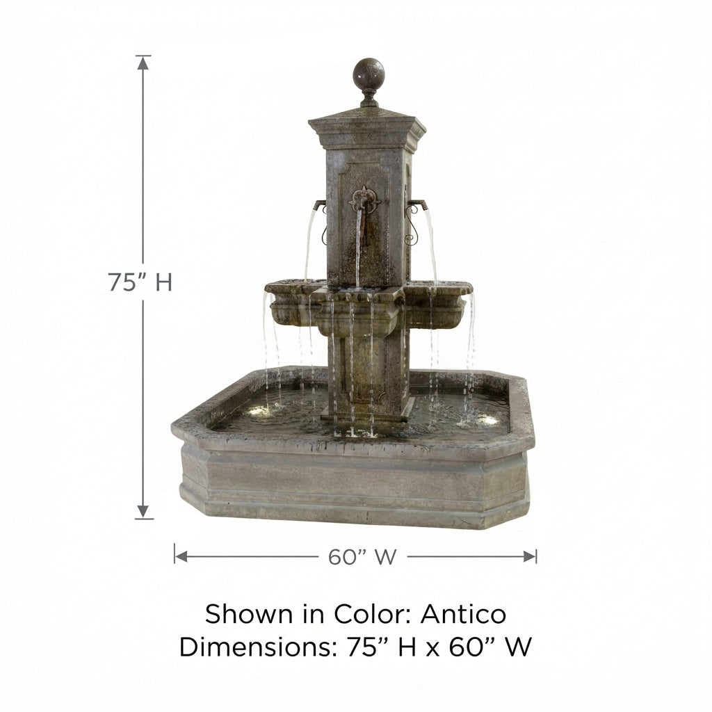 Giannini Garden Anduze Cast Stone Carre Outdoor Courtyard Fountain with Square Basin 1673