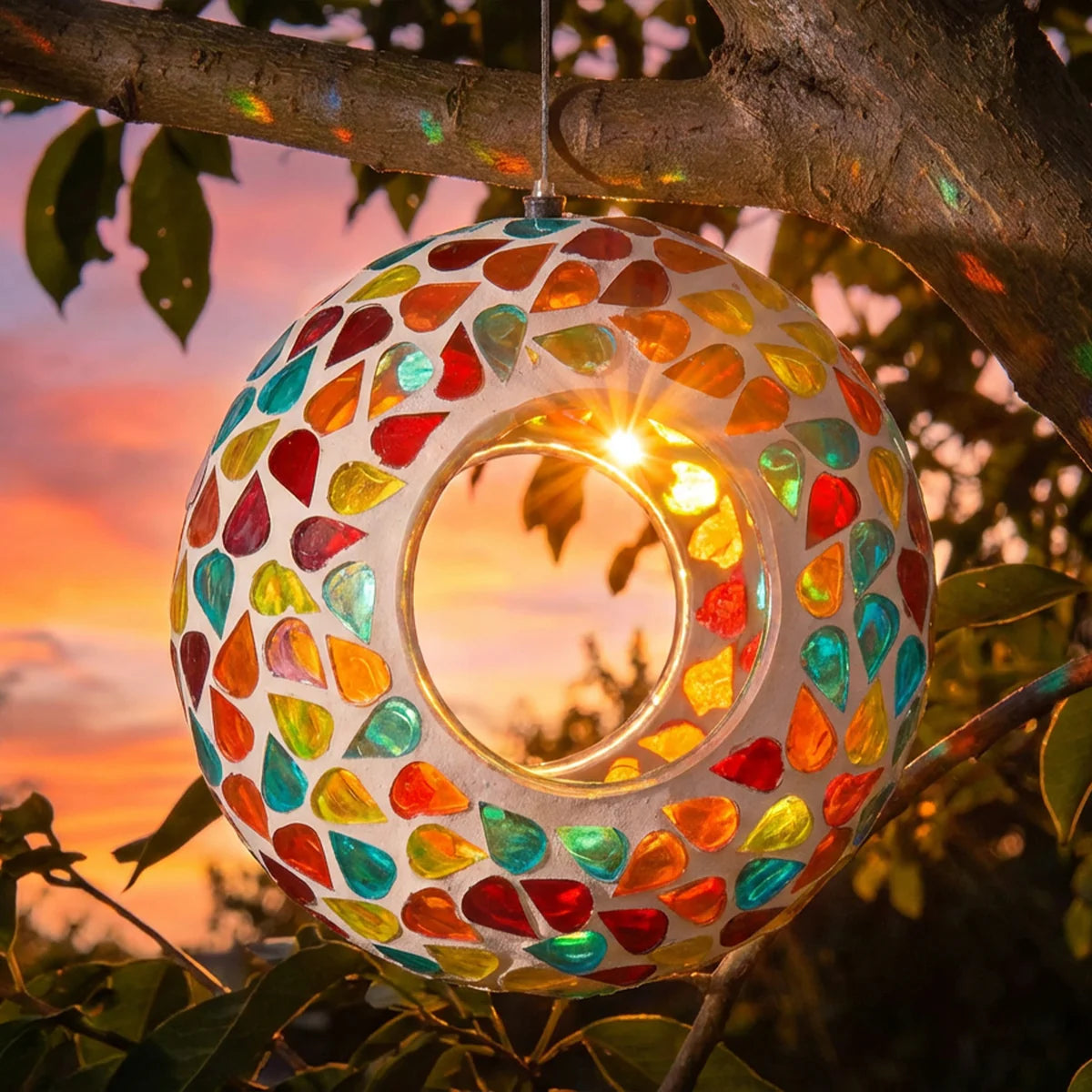 Sunnydaze 6" Mosaic Fly-Through Hanging Bird Feeder