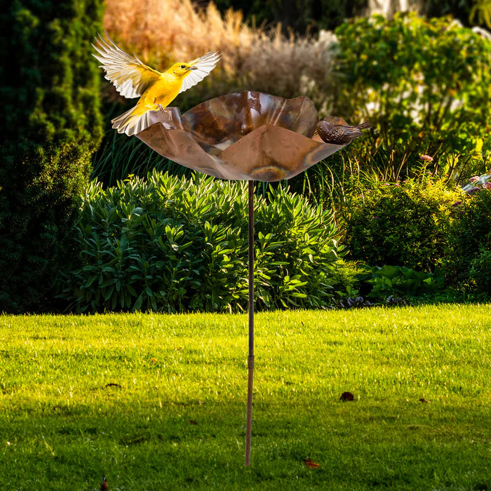 Sunnydaze 34.25" Staked Copper Bird Bath with Bird Figurine