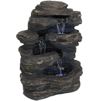 Sunnydaze 24" Rock Falls Outdoor Waterfall Fountain with LED Lights