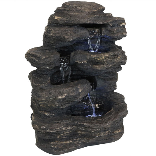 Sunnydaze 24" Rock Falls Outdoor Waterfall Fountain with LED Lights