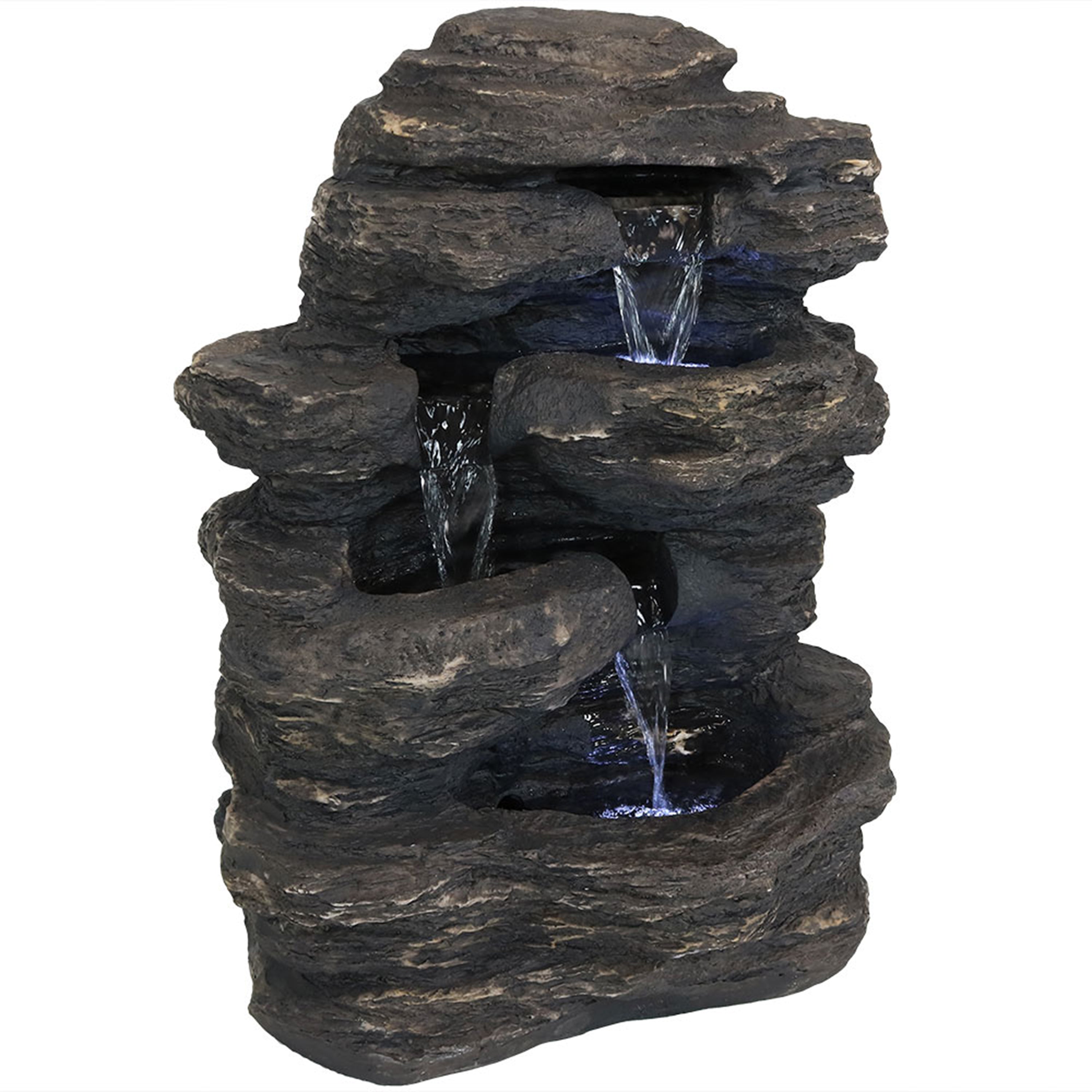Sunnydaze 24" Rock Falls Outdoor Waterfall Fountain with LED Lights
