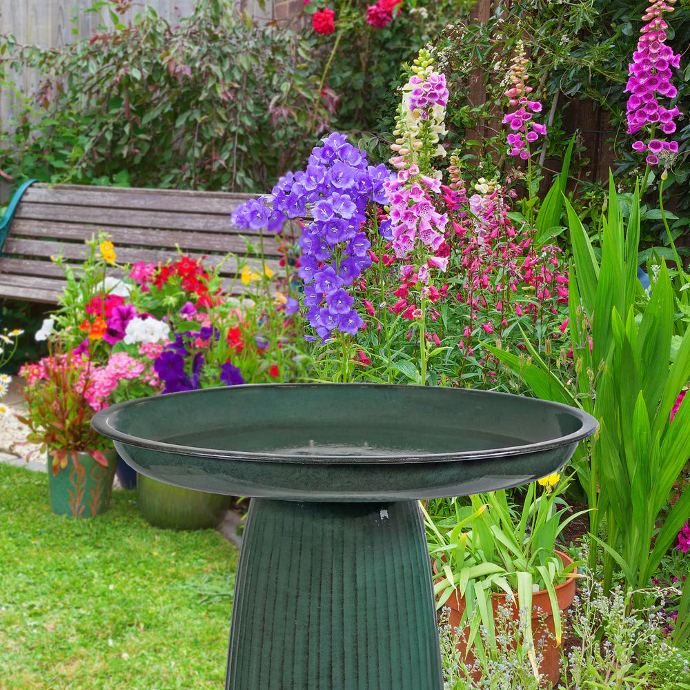 Sunnydaze Gleeful Garden Metal Outdoor Bird Bath - UV-Resistant Finish