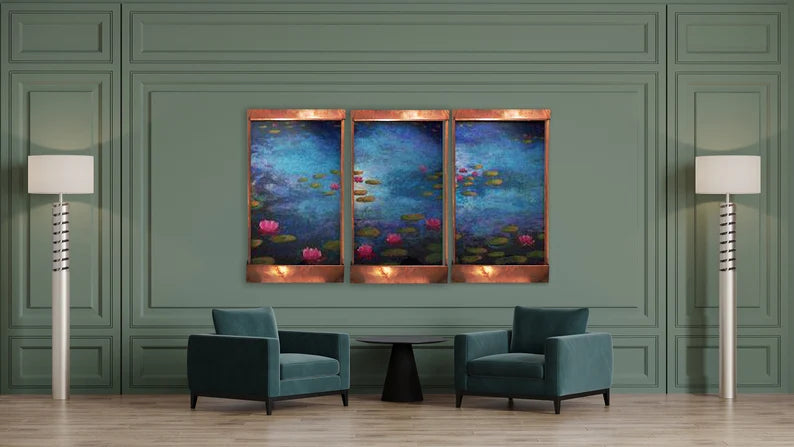 Cameron Harvey Seven Foot Wide Giverny Triptych Indoor Wall Fountain