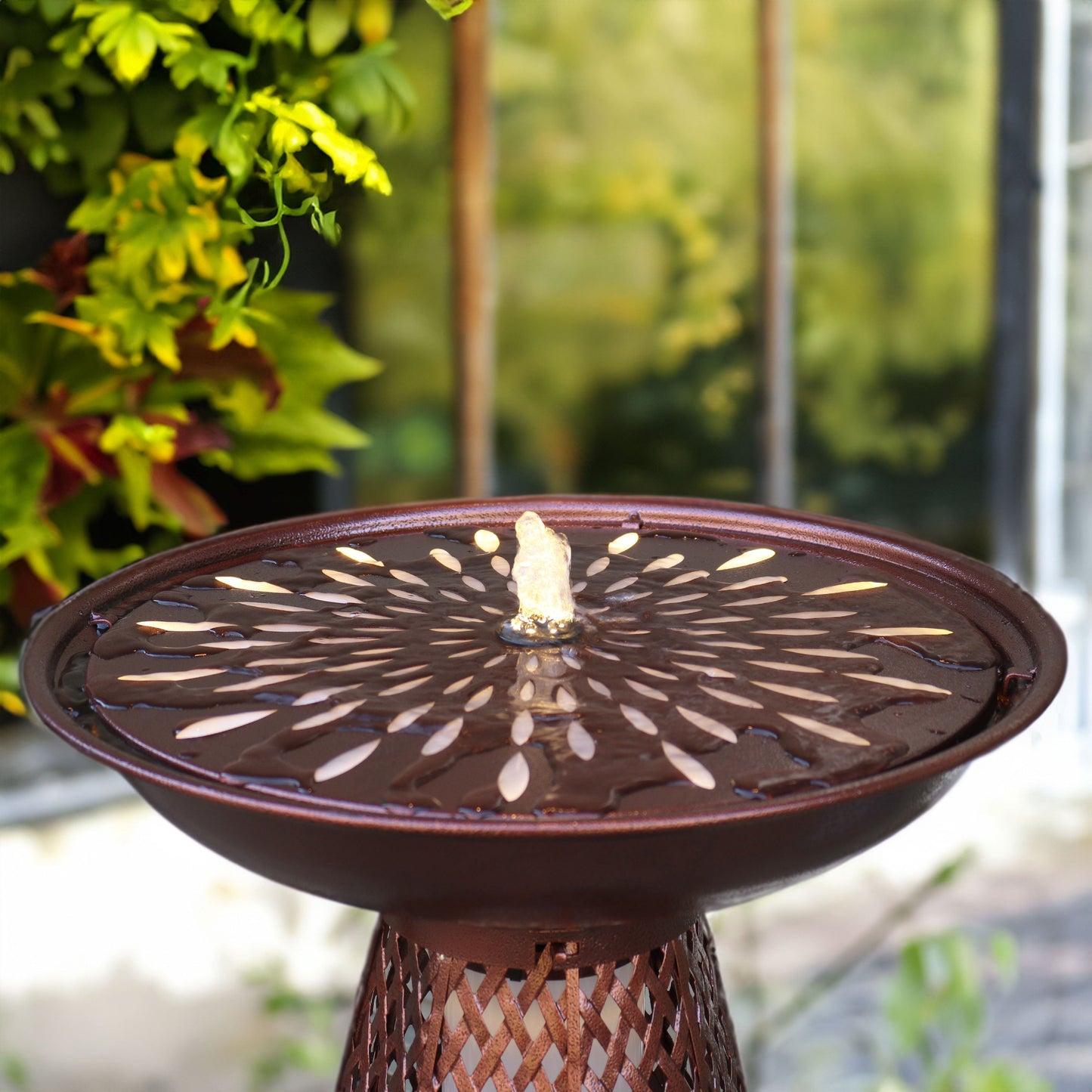 Sunnydaze 28.75" Iron Crosshatch Bird Bath Fountain with LED Lights