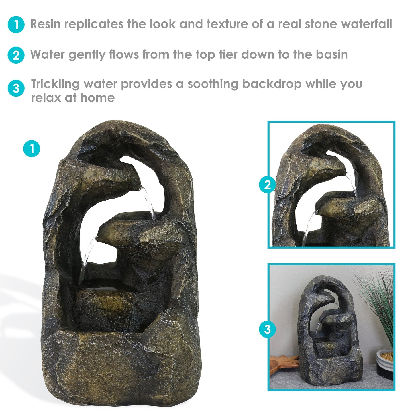 Sunnydaze 12" Cavernous Rock Tiers Indoor Tabletop Fountain