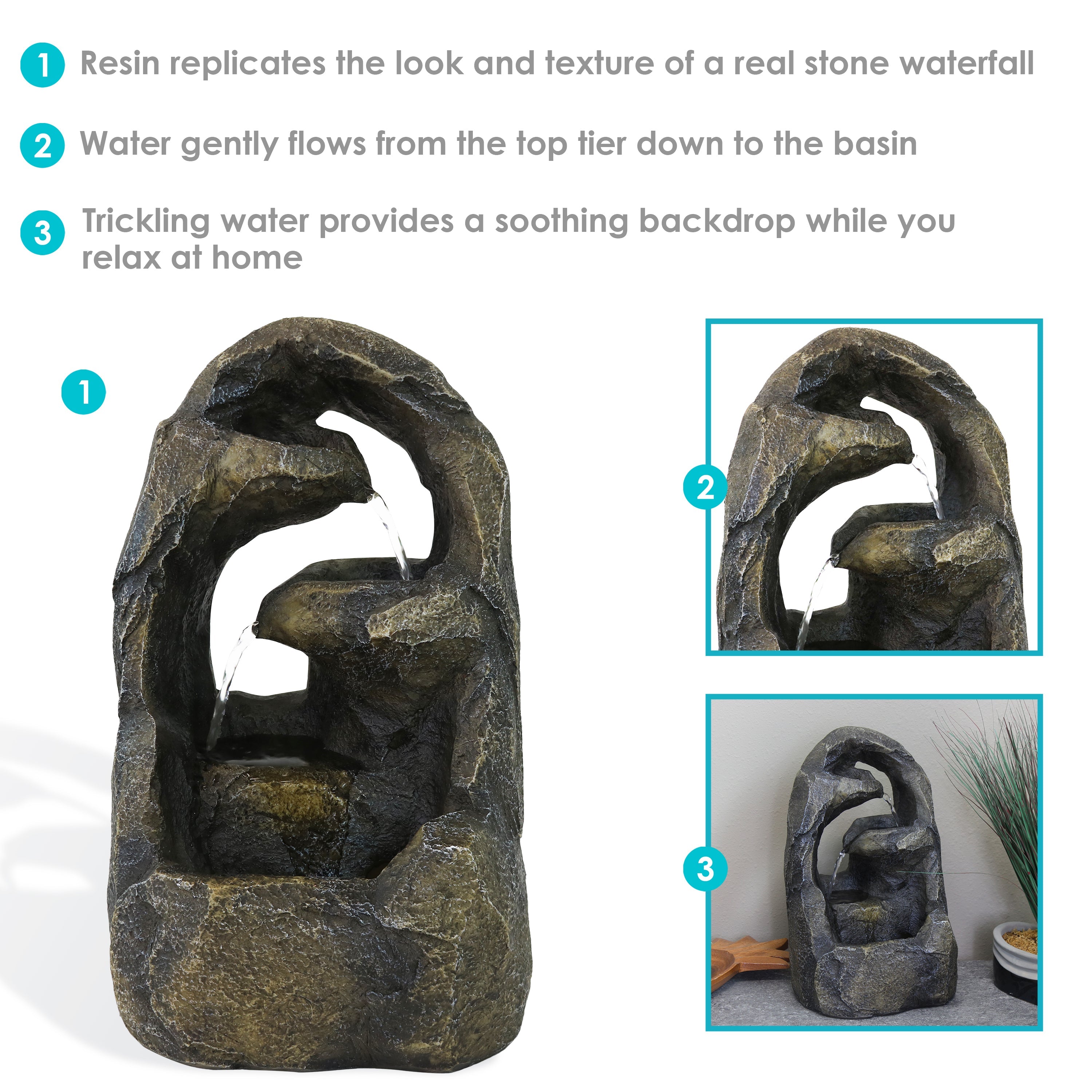 Sunnydaze 12" Cavernous Rock Tiers Indoor Tabletop Fountain