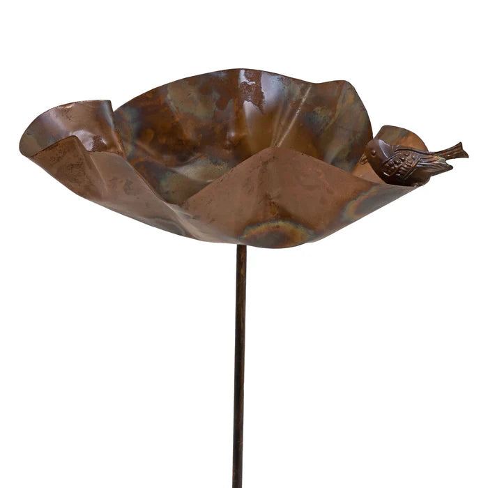 Sunnydaze 34.25" Staked Copper Bird Bath with Bird Figurine