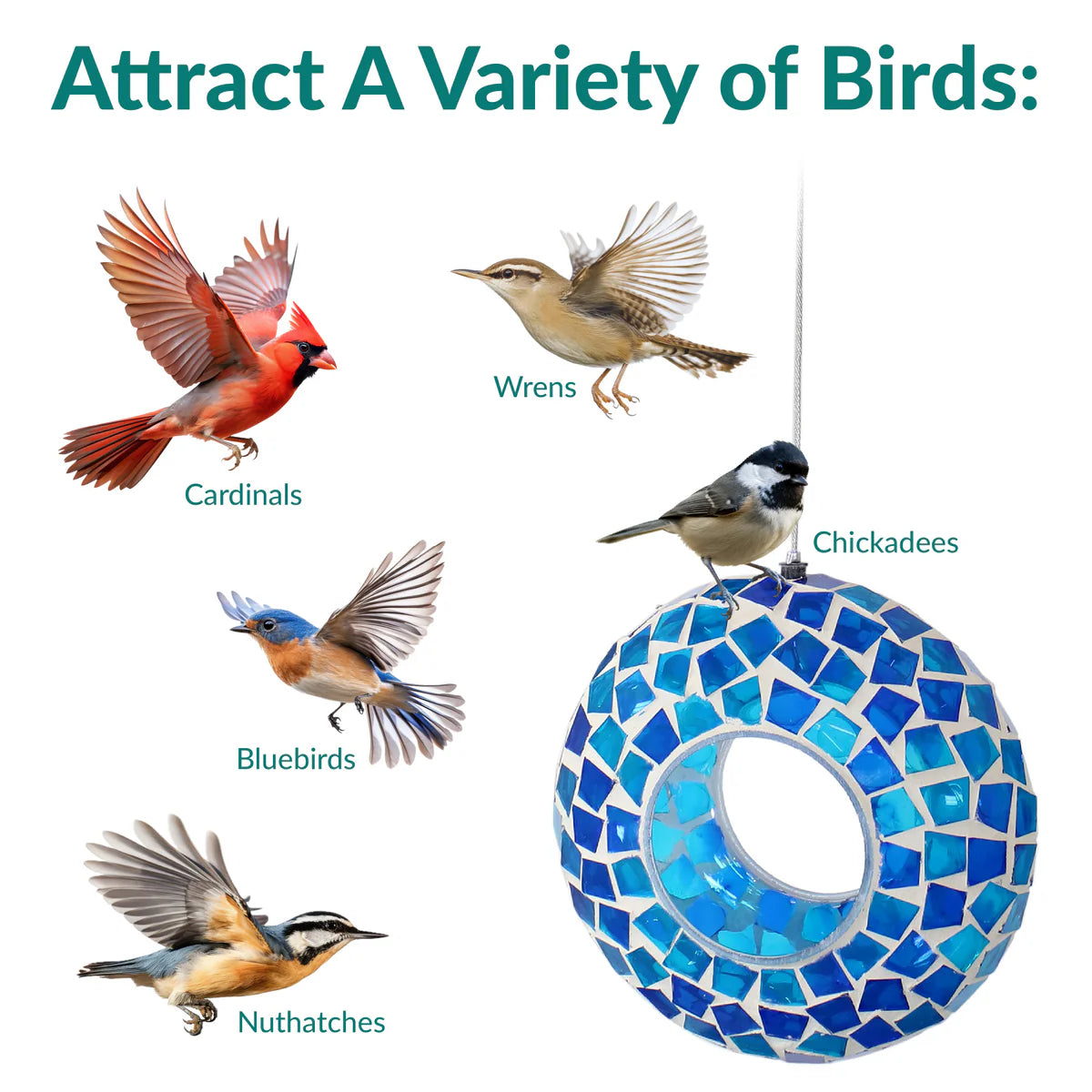 Sunnydaze 6" Mosaic Fly-Through Hanging Bird Feeder