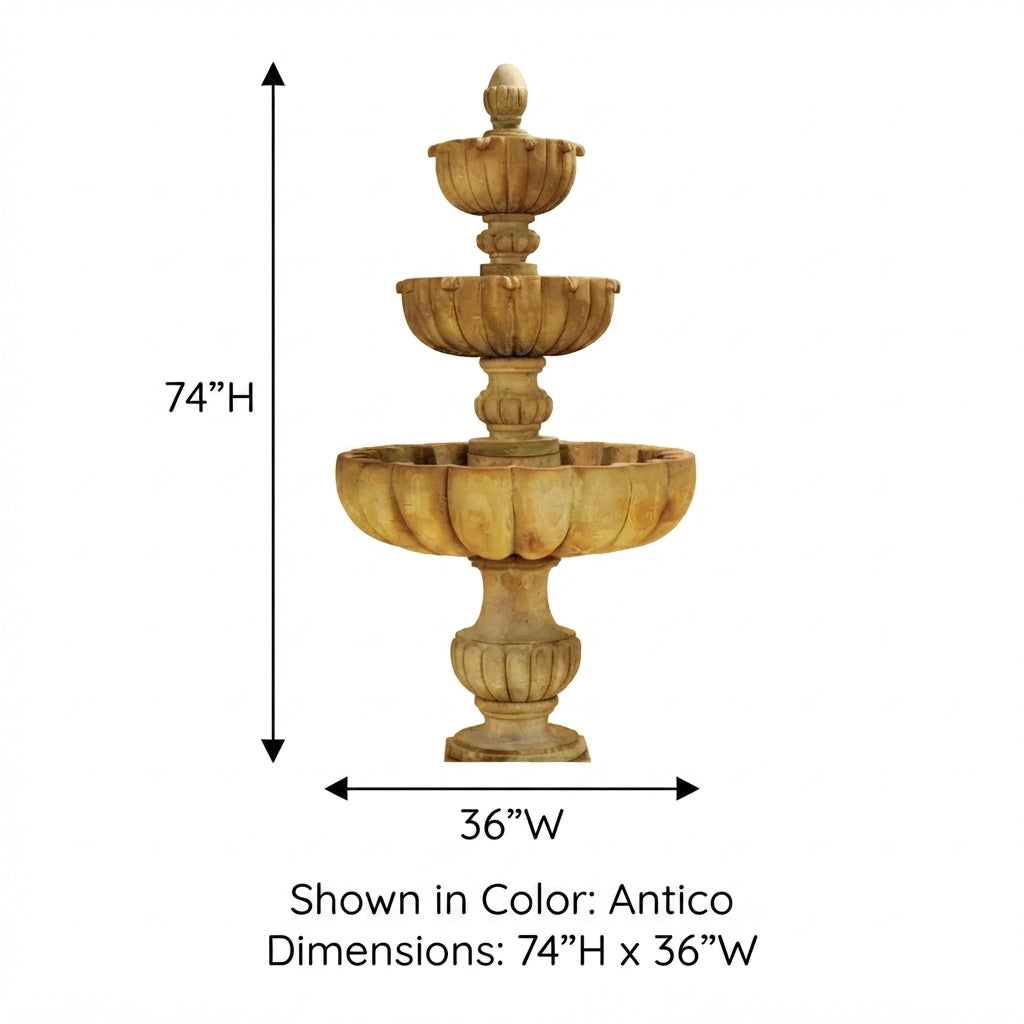 Giannini Garden Urbino Grande Tall Three Tier Outdoor Water Fountain 1289