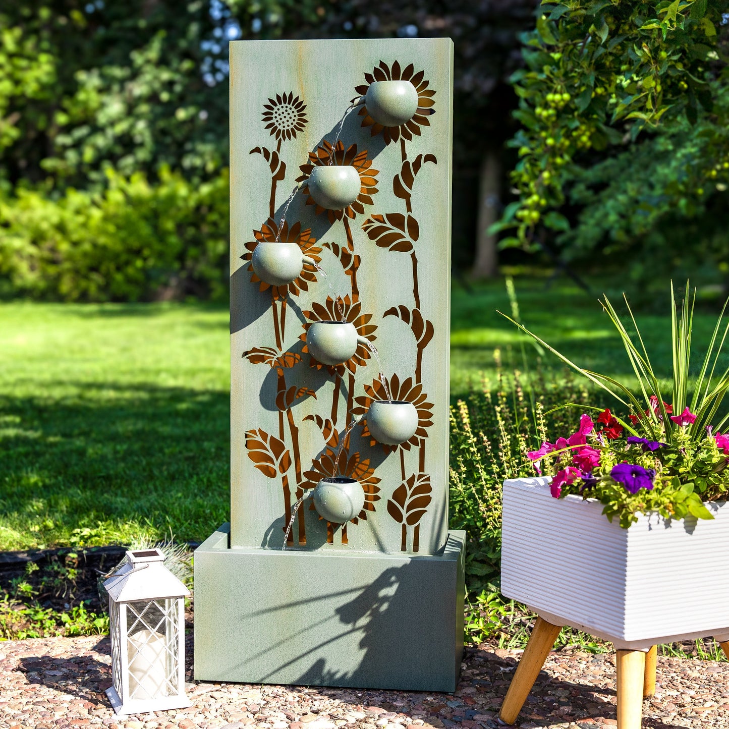 Sunnydaze 48.5" Sunflower Fields Outdoor Water Fountain with Lights