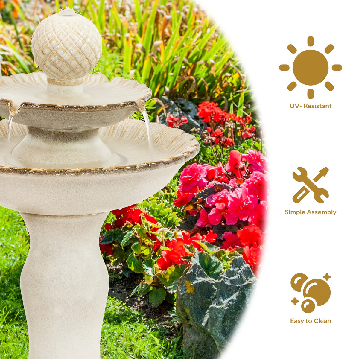 Sunnydaze 27" Resting Birds 2-Tier Ceramic Outdoor Water Fountain SSS-382
