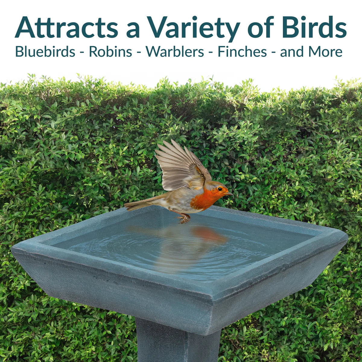 Sunnydaze 23" Simply Square Modern Reinforced Concrete Bird Bath