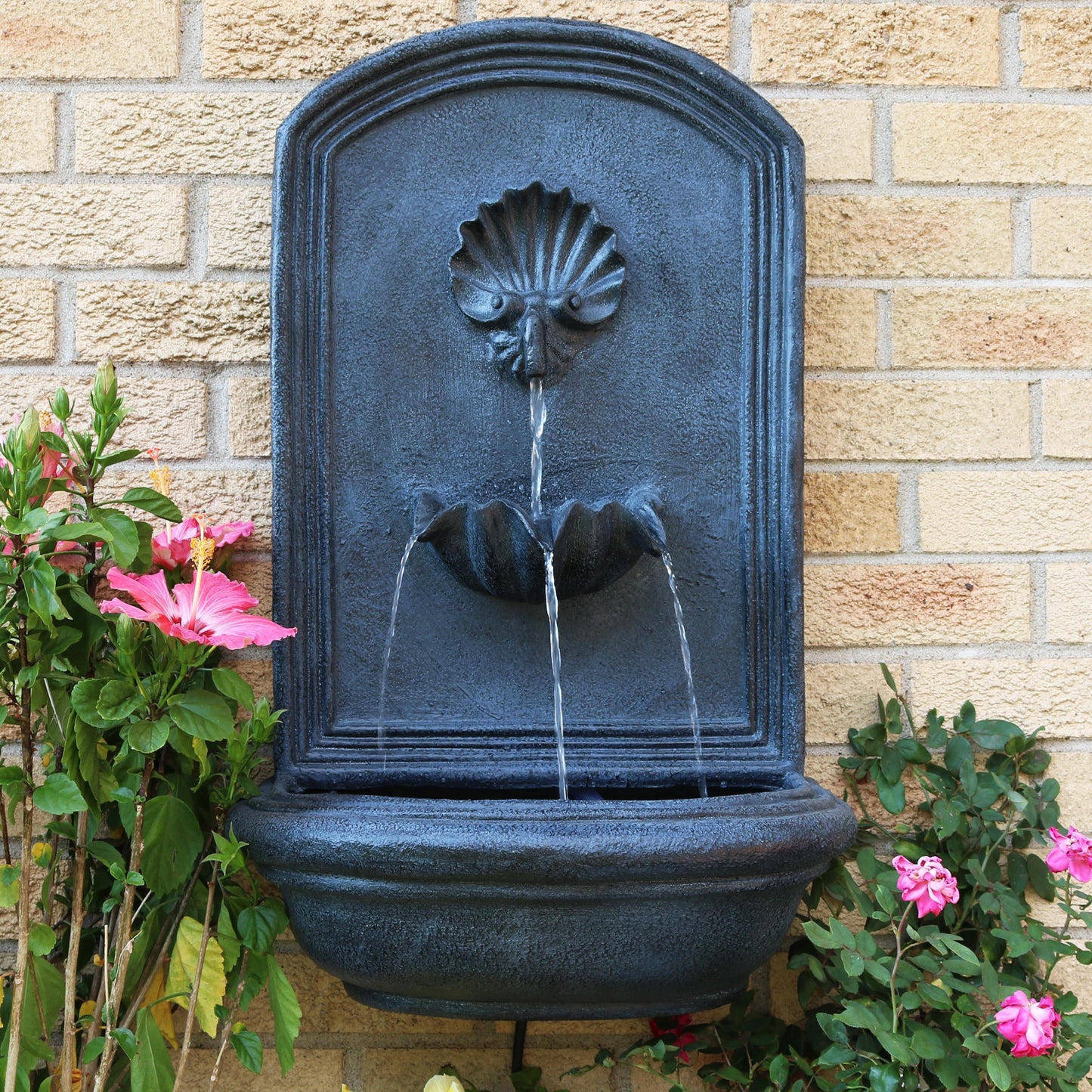 Sunnydaze 27" H Seaside Outdoor Solar Wall Fountain with Battery Backup