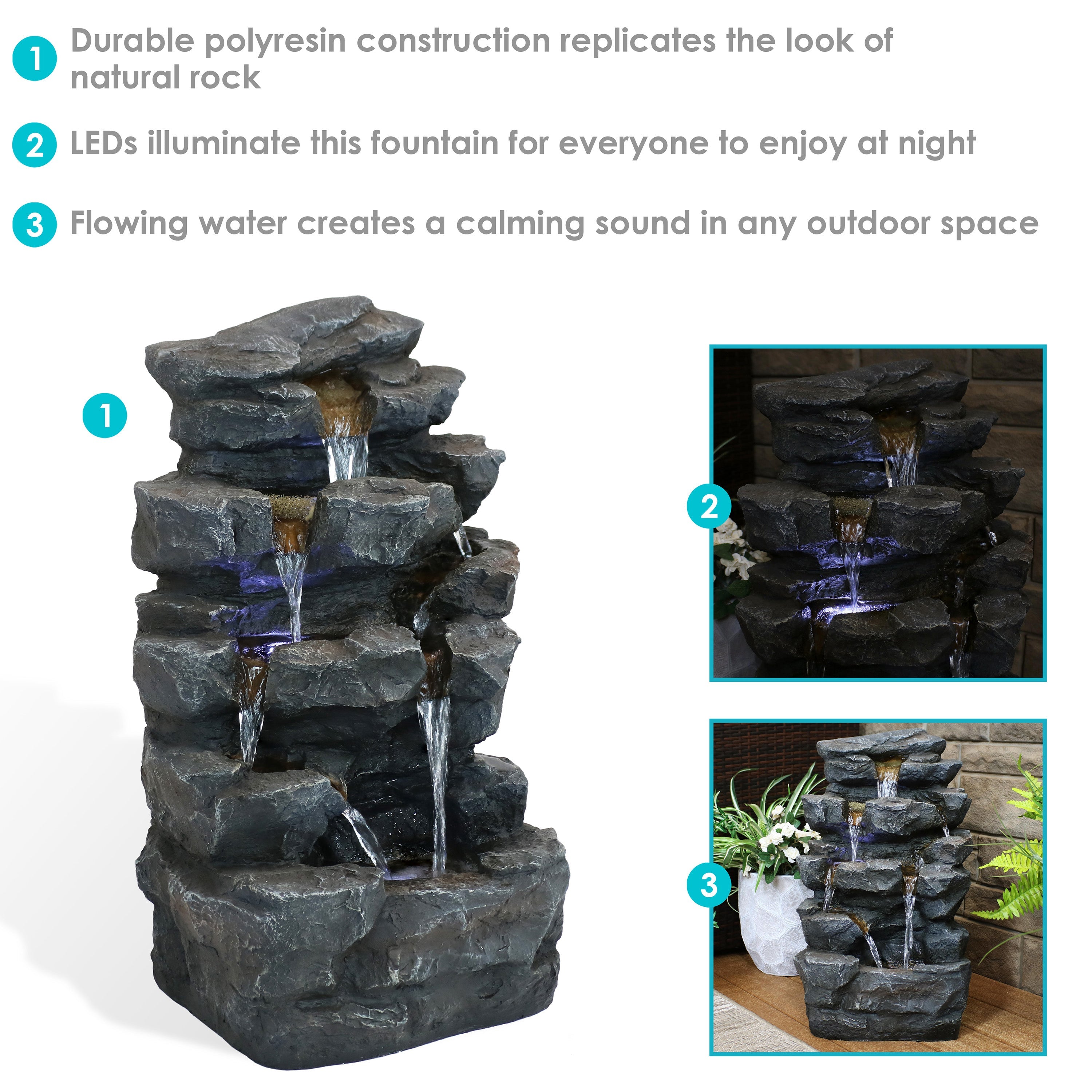 Sunnydaze 24" Grotto Falls Water Fountain with LED Lights